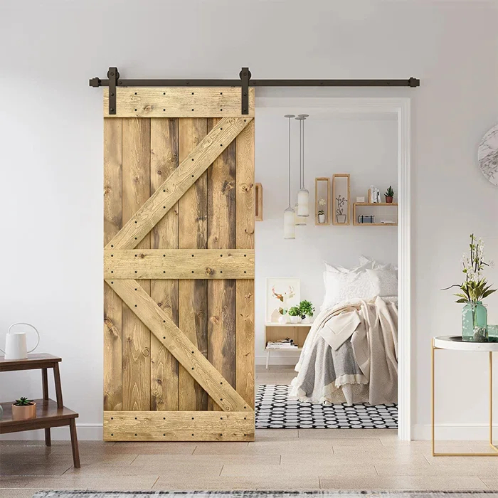 TMS 28'' x 84'' Solid Wood Paneled Painted with Installation Hardware Kit Barn Door
