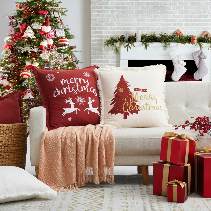 Christmas Pillow Covers 12X20 Set Of 2 - Xmas Decorative Farmhouse Linen Throw Pillow Cases Holiday Sofa Couch Cushion Covers Merry Christmas