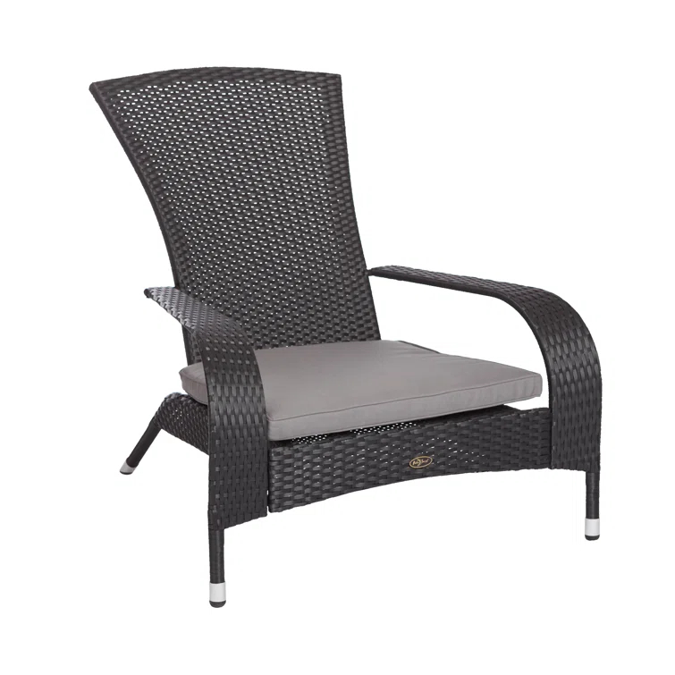PatioSense Patio Sense Coconino Wicker Chair All Weather Adirondack Style Chair Grey Outdoor Cushion Included - Black