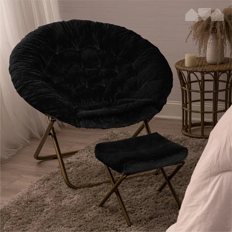 Milliard Cozy Faux Fur Saucer Chair X-Large with Footrest, Black