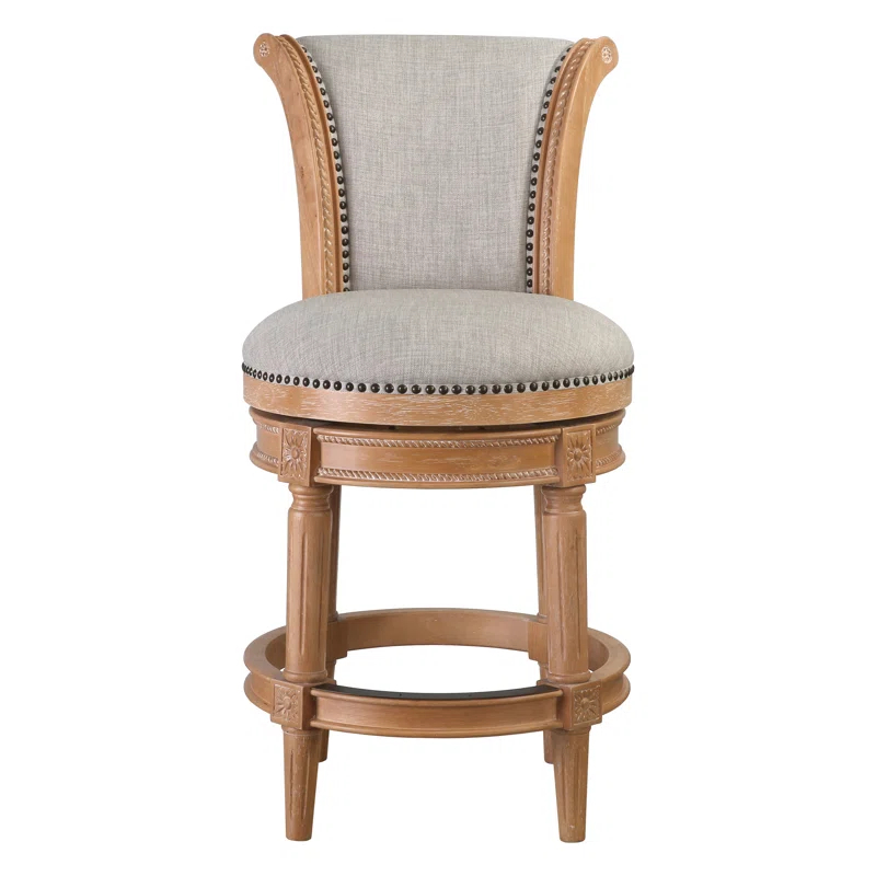 Ophelia & Co. Ted High Back Solid Wood Swivel Bar Stool
