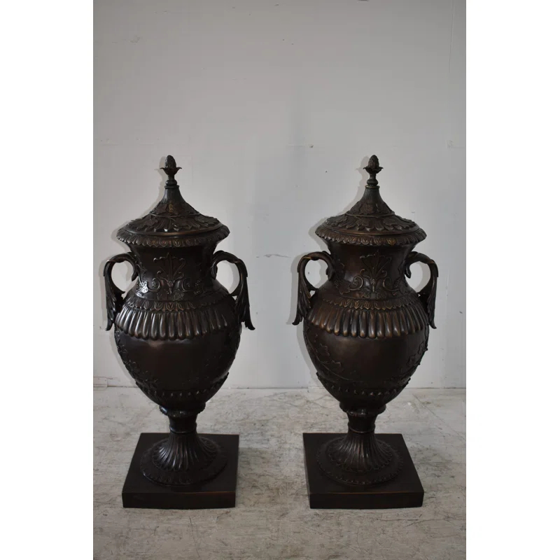 NIFAO A Pair Of Urns or Vases Made of Pure Bronze Size: 21" x 18" x 47"H