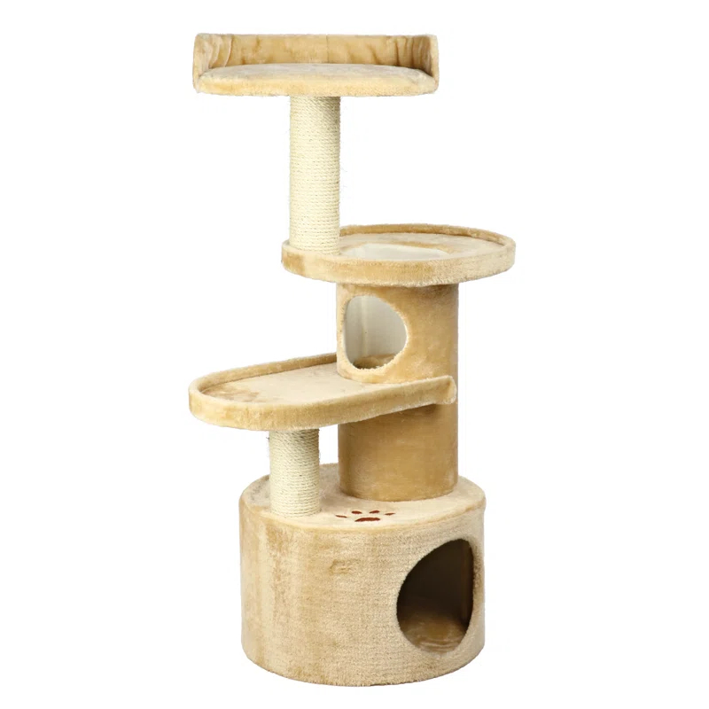 TRIXIE TRIXIE Oviedo 41" Cat Tree, 3-Level Cat Tower, Sisal Scratching Posts, Plush Condo, Tunnel, Platforms