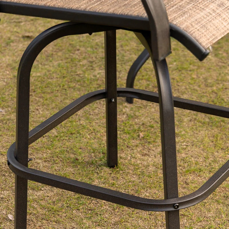 Canora Grey Outsunny Set of 2 Outdoor Swivel Bar Stools with Armrests, Bar Height Patio Chairs with Steel Frame , Brown