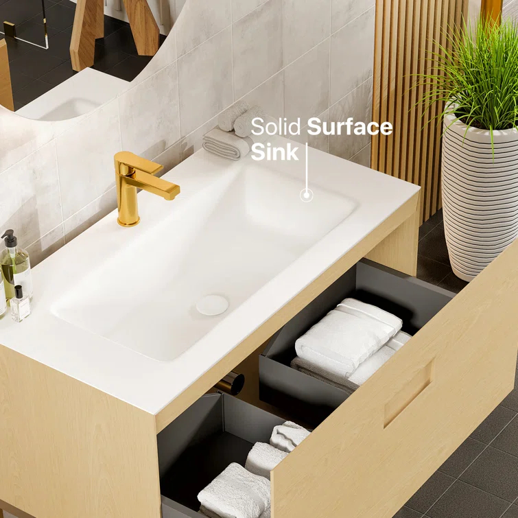 Eviva Lina 35'' Single Bathroom Vanity with Solid Surface Top