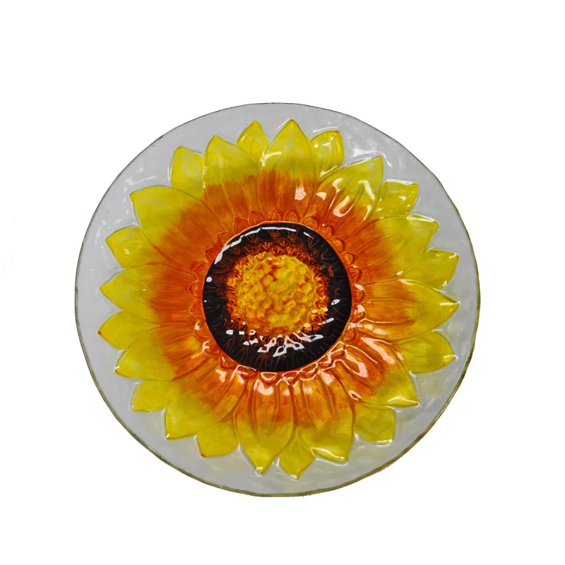 Continental Art Center 18" Decorative Glass Sunflower Plate and Bird Bath | Wayfair