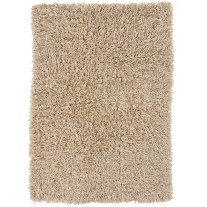 Aalish Flokati Wool Shag Hand Loomed Tan & Cream Rug