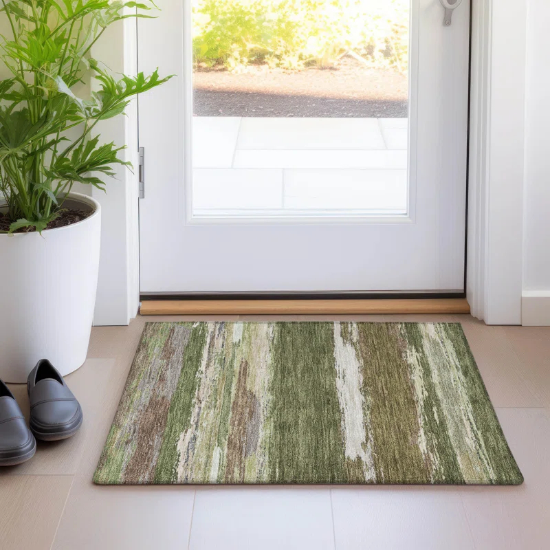 Machine Washable Indoor/Outdoor Chantille ACN1284 Olive Rug