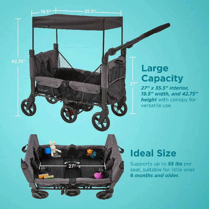 Contours Contours Curve 360 Stroller Wagon for 2 Kids, Infant Car Seat Compatibility, Zero Turn Radius, Lightweight Foldable Push-pull Collapsible Wagon Cart for Garden, Stroller, Camping, Grocery Cart