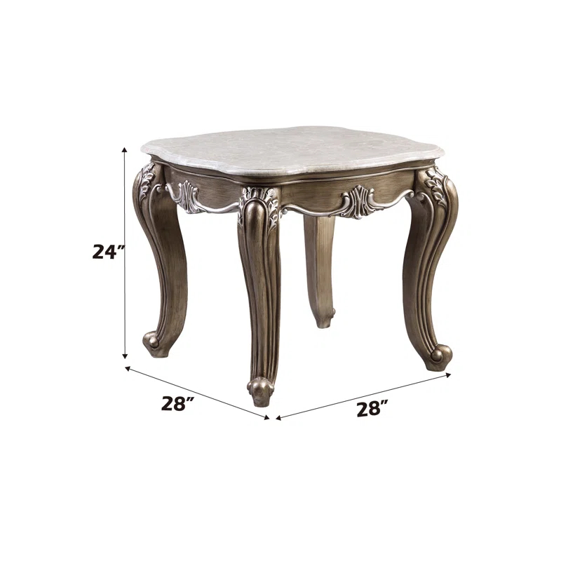 Rosdorf Park Elozzol Transitional Square End Table with Natural Marble Top in Antique Bronze
