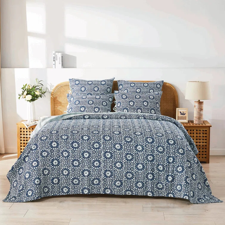 Melange Home Handstitched Flower Kantha Coverlet