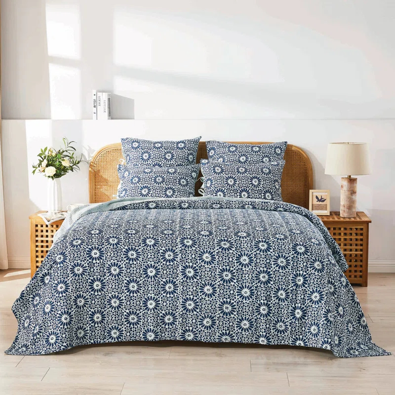 Melange Home Handstitched Flower Kantha Coverlet