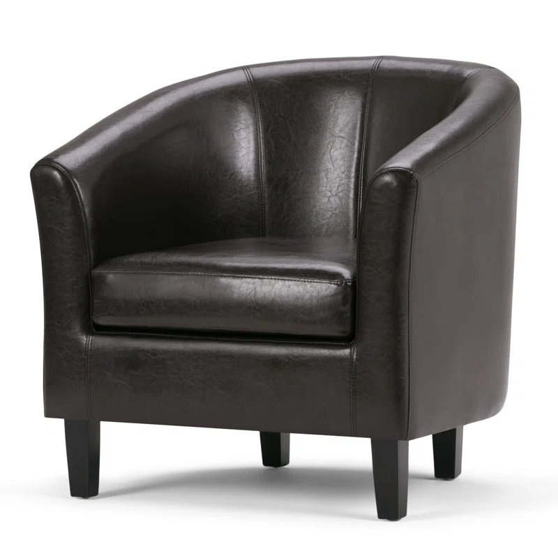 Simpli Home Austin 30"W Upholstered Vegan Faux Leather Contemporary Tub Accent Chair with High Arms and Deep Seat