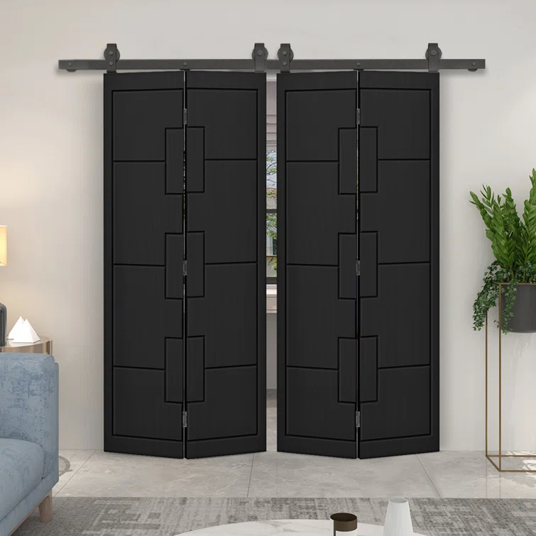 Calhome Modern Bi-Fold Double Barn Door with Sliding Hardware Kit