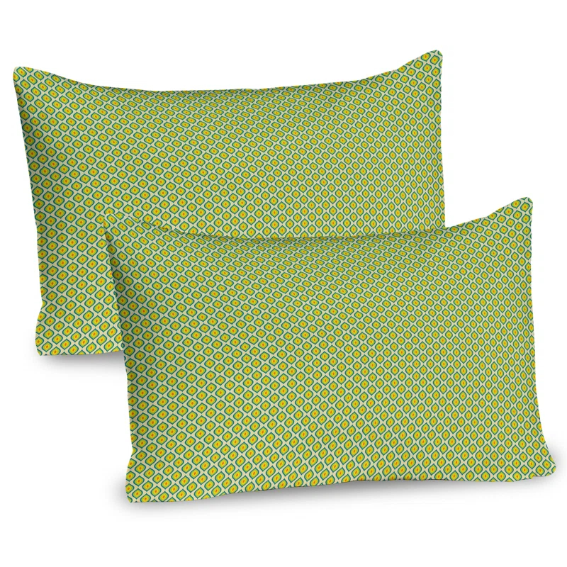 Ambesonne Ambesonne Yellow and Green Pillow Sham 2 Pack Retro Boho Ovals 26"x20" Yellow Green Vermilion