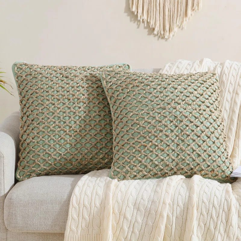 Boho Living Boho Living Jada Decorative Pillow Collection Jute/Cotton Indoor Square Throw Pillow with & Insert (Set of 2)