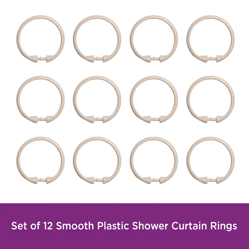 Kenney Wayfair Basics Smooth Shower Rings Round Plastic Shower Curtain Rings (Set of 12)