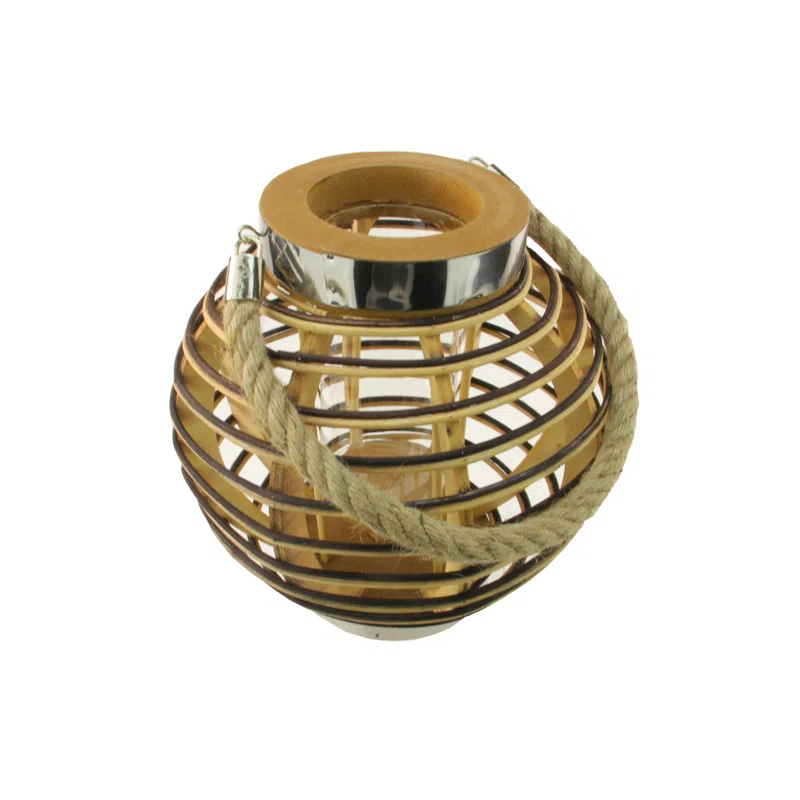Northlight Seasonal 9.5" Rustic Chic Round Rattan Decorative Candle Holder Lantern with Jute Handle