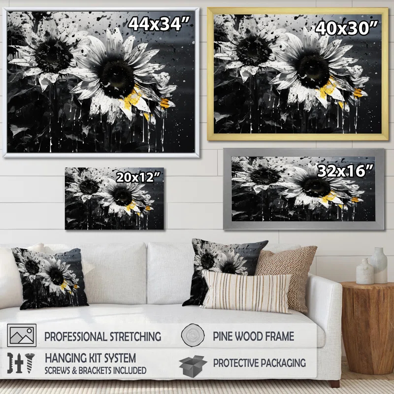 " Black And White Sunflowers Florescence "