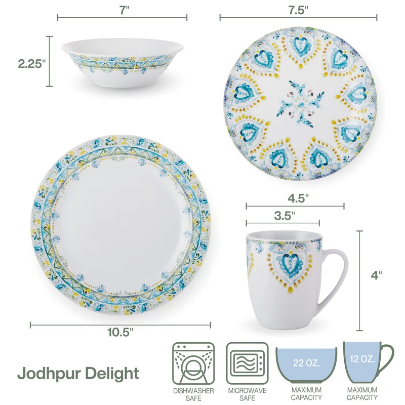 Fitz and Floyd Fitz and Floyd Jodhpur 32-Piece Porcelain Dinnerware Set, Service for 8