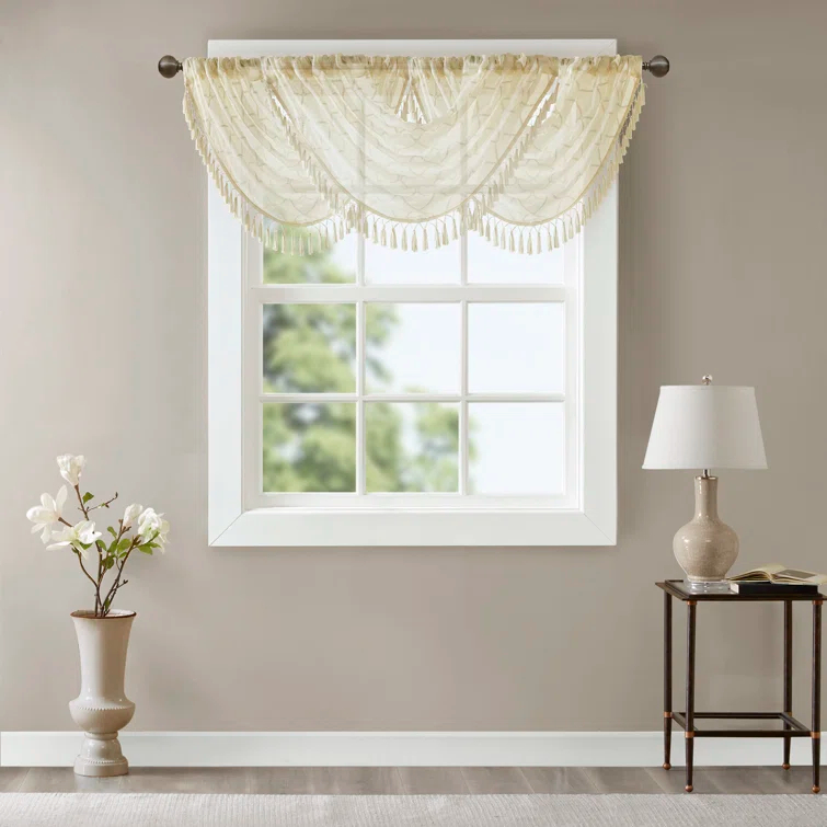 Madison Park Irina Diamond Sheer Embroidered Single Waterfall Valance