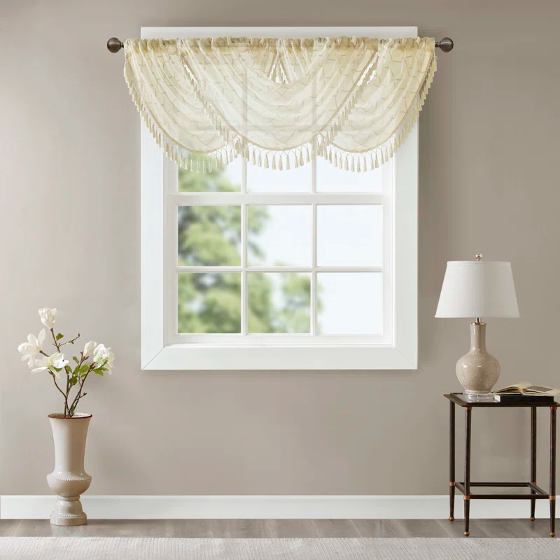 Madison Park Irina Diamond Sheer Embroidered Single Waterfall Valance