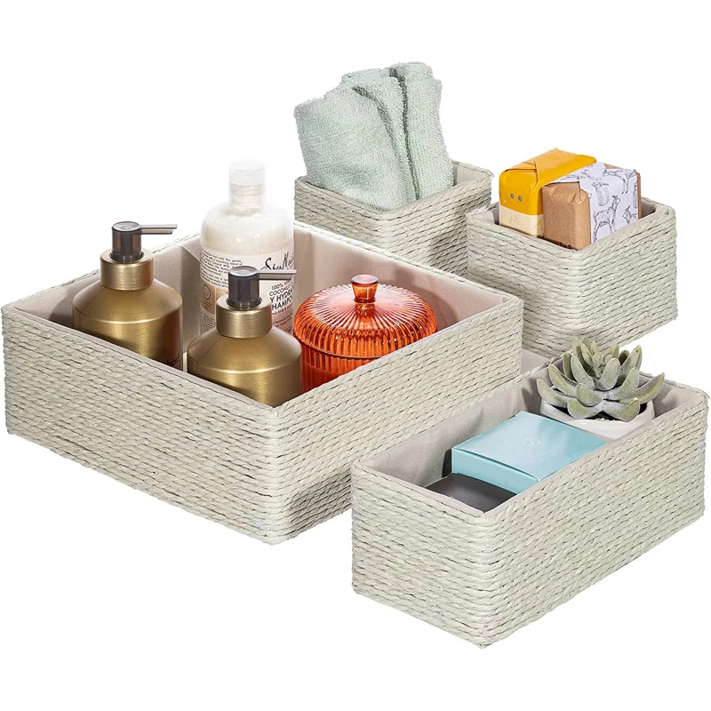 Sorbus Stackable Storage Woven Paper Rope Baskets Set of 4