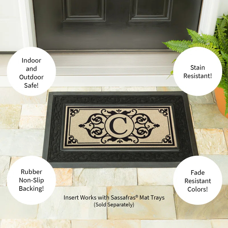 Evergreen Enterprises, Inc Monogram Cambridge Monogram Burlap Sassafras Switch 22 in. x 10 in. Non-Slip Indoor Door Mat