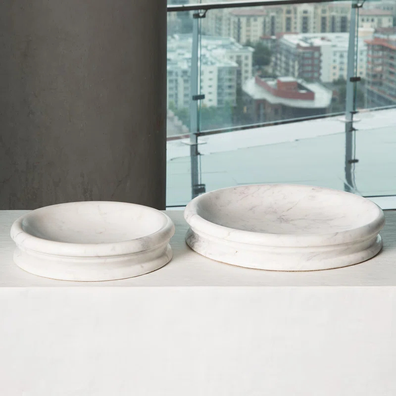 Caroline Centerpiece-White Banswara Marble-Lg