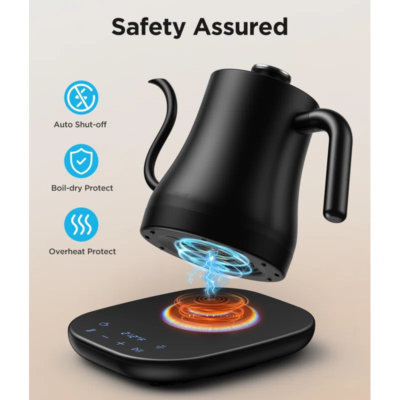 MODERN WALLS LLC Gooseneck Electric Kettle With Temperature Control, Fast Heat Electric Kettle For Pour Over Coffee/Tea, Auto Shut Off & Boil-Dry Protection, 4Hrs Keep Warm, Stainless Steel Inner