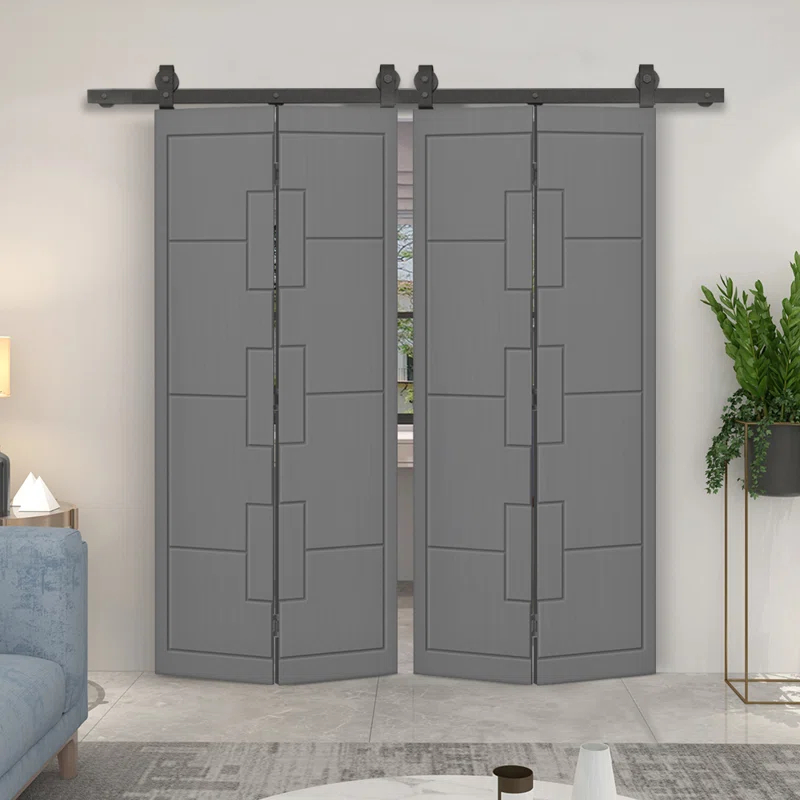 Calhome Modern Bi-Fold Double Barn Door with Sliding Hardware Kit