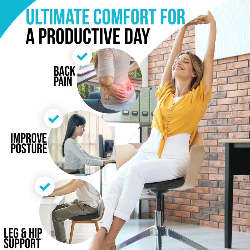 BEACHWATER POOL & SPA, LLC Seat Cushion And Lumbar Support For Office Chair, Desk Chair Cushion, Memory Foam Office Chair Cushion, Non Slip Sitting And Back Pillow For Gaming, Car Seat Cushion, Chair Pad