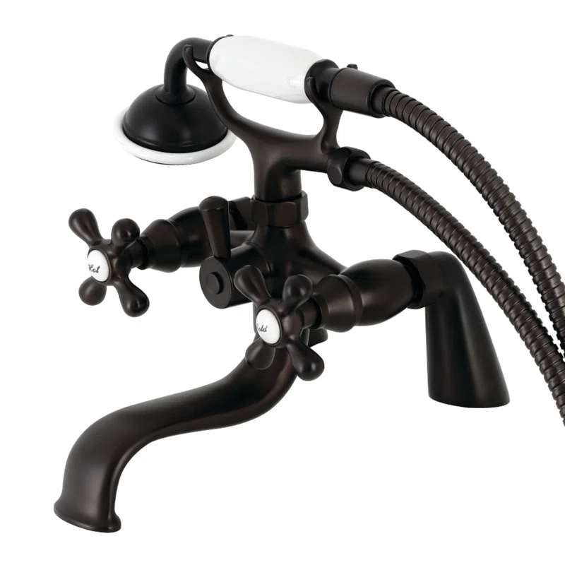 Kingston Brass KS227ORB Kingston Brass Kingston Three-Handle 2-Hole Deck Mount Clawfoot Tub Faucet with Handshower