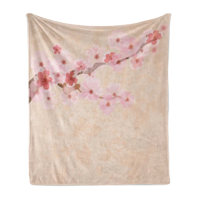 Ambesonne Ambesonne Japanese Fleece Throw Blanket Cherry Blossoms Sakura Soft Pink Beige Coral