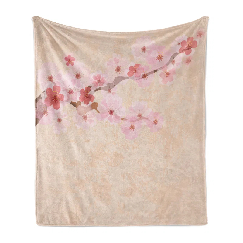 Ambesonne Ambesonne Japanese Fleece Throw Blanket Cherry Blossoms Sakura Soft Pink Beige Coral