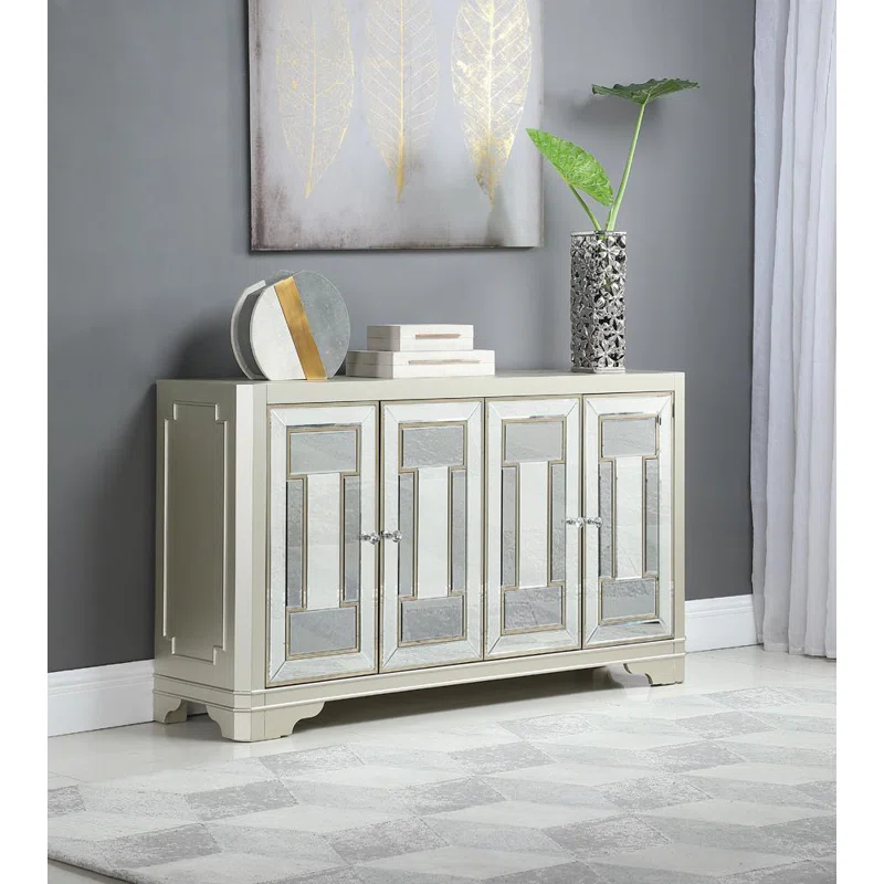 Everly Quinn Toula Smoke/Champagne 4-Door Accent Cabinet