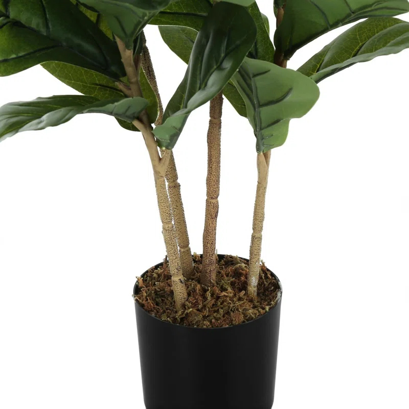 Primrue Fiddle Lifelike Tree, Indoor,Greenery, Potted, Real Touch, Decorative, Green Leaves, Black Pot