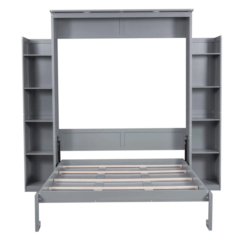 SHANRUGUOJI Murphy Bed Wall Bed With Shelves And LED Lights With Side Storage Bookcases