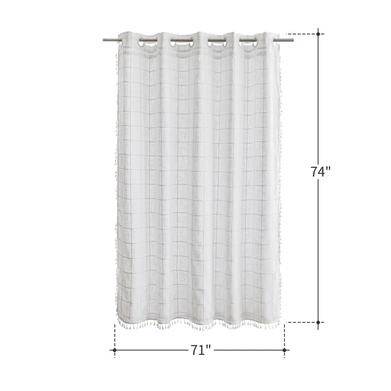 Hokku Designs Farmhouse Shower Curtain With Snap-In Liner,No Hooks Needed,Boho Fabric Shower Curtains With Tassels For Rustic Neutral Bathroom Decor,With Magnets,Water Repellent&Machine Washable,White,71X74inch