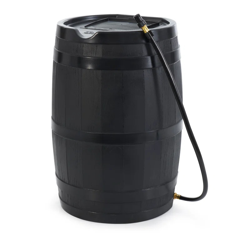 FCMP Outdoor FCMP Outdoor 45 Gallon Outdoor Rain Water Catcher Barrel Container, Black