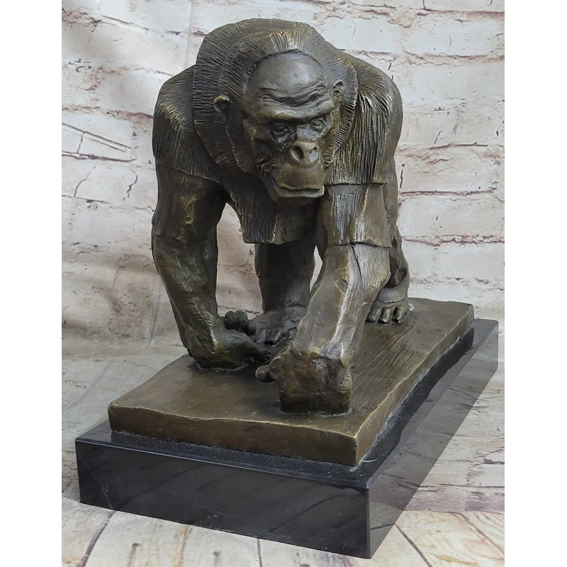 Bungalow Rose Xaila Gorilla Sculpture Statue Figure Bronze Metal Signed Art On Marble Base By Vobisova