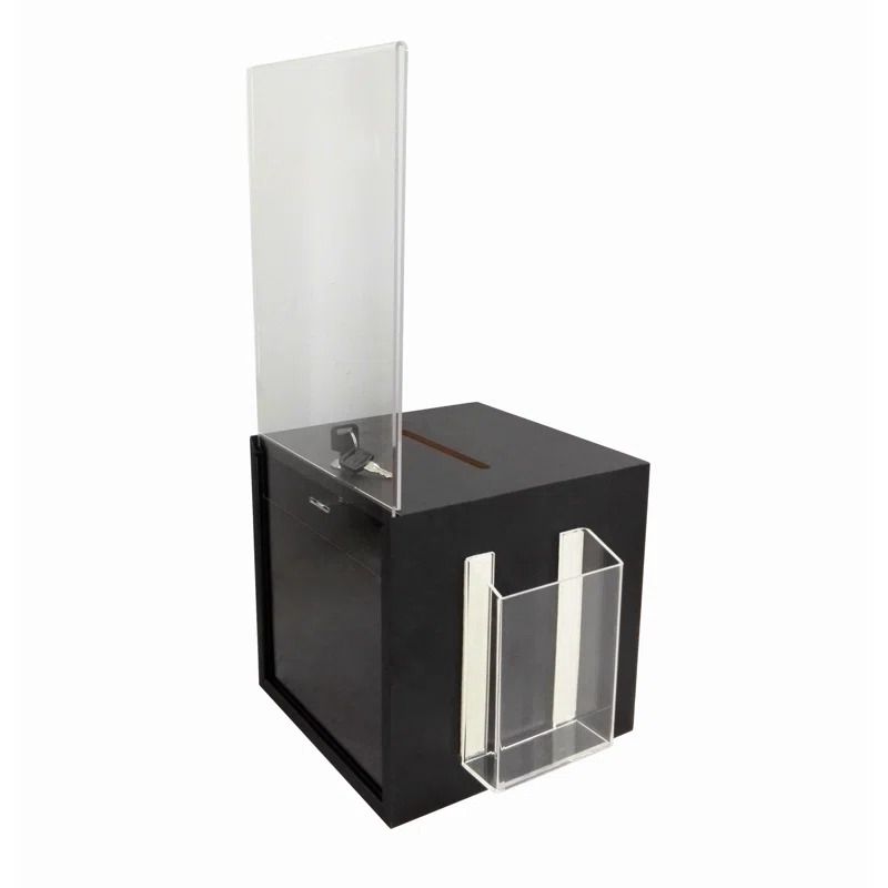 FixtureDisplays Wooden Suggestion Box Donation Box Ballot Box Charity Box Fund-raising Box w/ Clear Acrylic Header