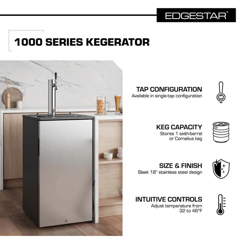 EdgeStar EdgeStar 15 Cubic Feet Silver Single Tap Freestanding Kegerator