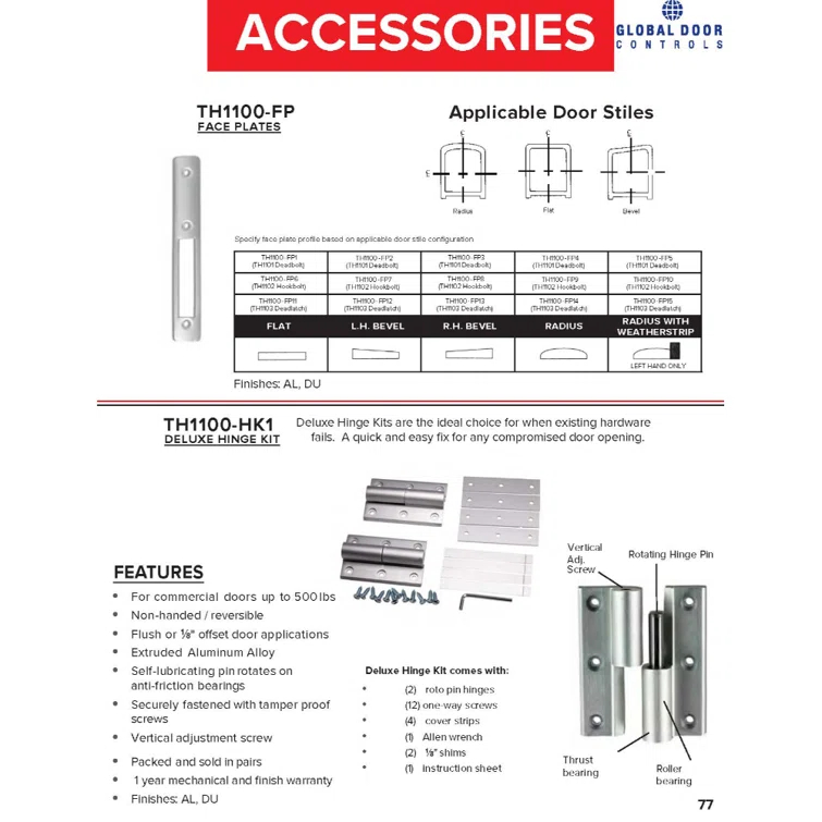 Global Door Controls Deluxe Hinge Kit for Storefront Door in Aluminum and Duronodic