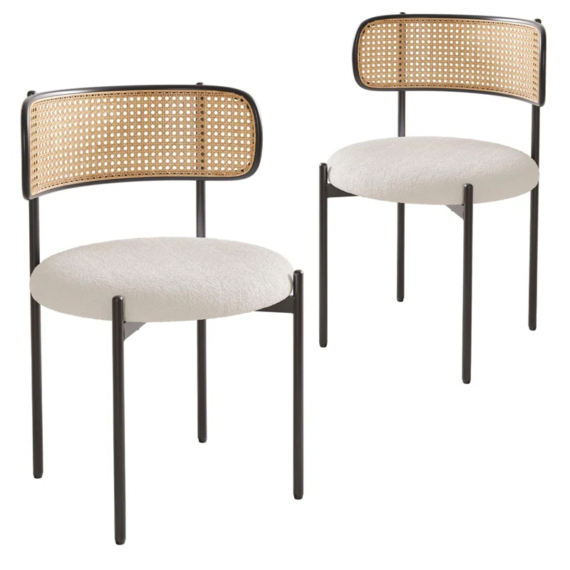 Bay Isle Home™ Kitchen Chairs Set Of 2, Mid-Century Modern Dining Chairs,Kitchen Dining Room Chairs, Rattan Backrest Round Upholstered Dining Chairs,Beige