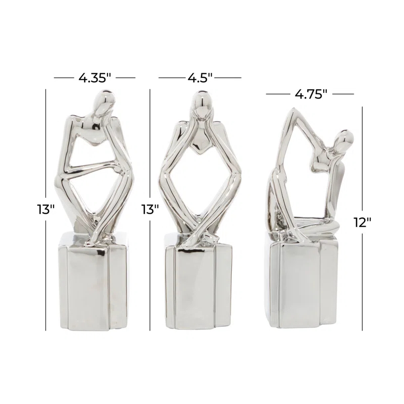 CosmoLiving by Cosmopolitan Porcelain Ceramic Sitting Thinker People Decorative Sculpture Set