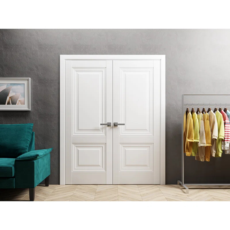 SARTODOORS Solid French Double Doors | Lucia 8831 White Silk | Wood Solid Panel Frame Trims | Closet Bedroom Sturdy Doors