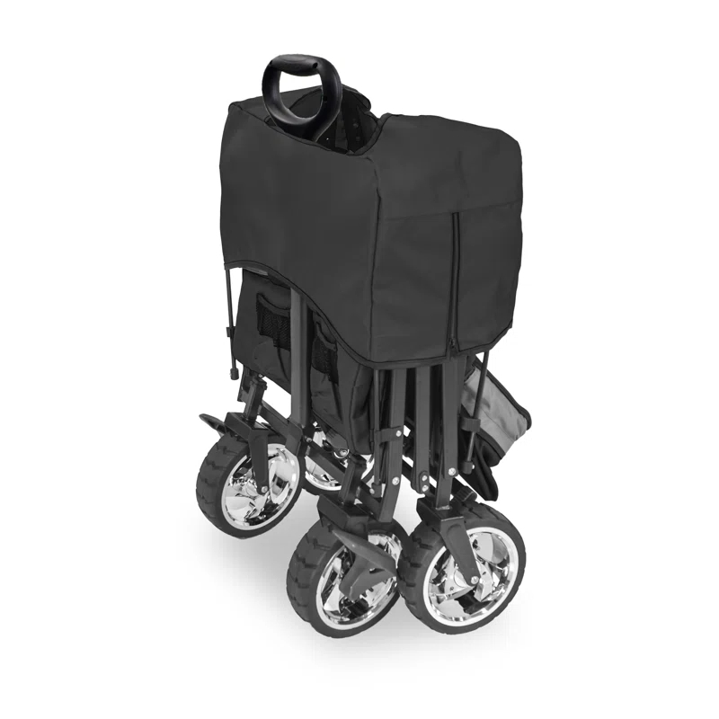 WonderFold Outdoor Wonderfold S4 Push & Pull Folding Wagon With Canopy & Brakes - Black