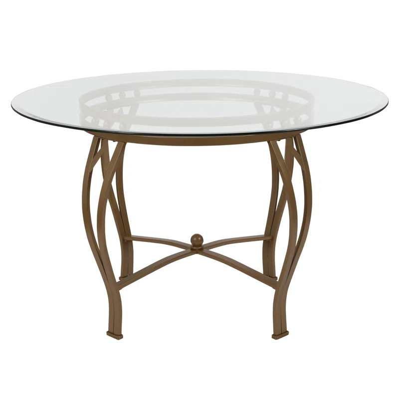Syracuse Round Glass Dining Table with Bowed Out Metal Frame