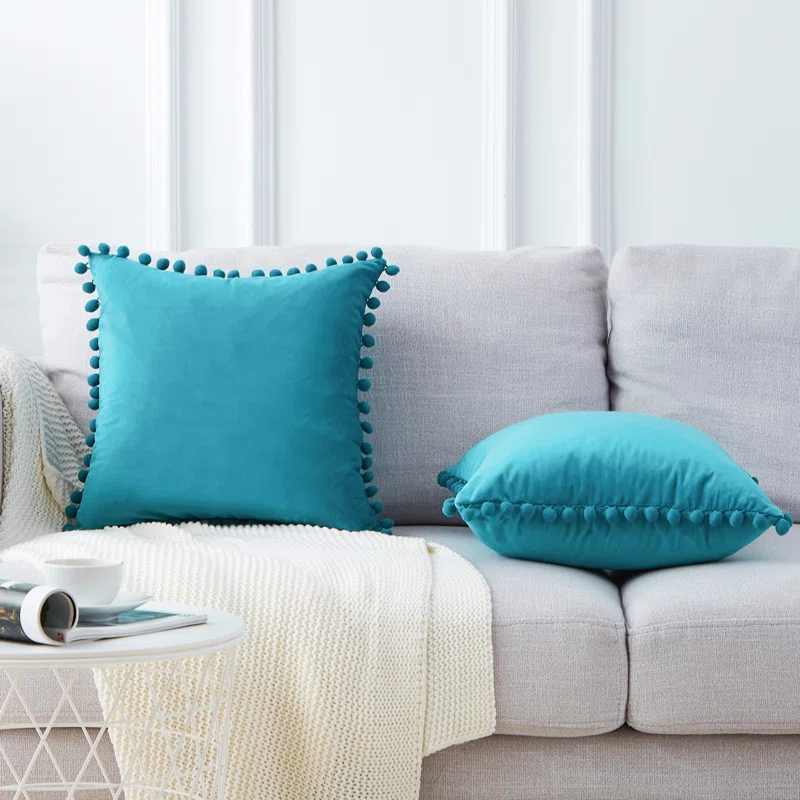 Deconovo Deconovo Pom-poms Velvet Reversible Pillow Cover (Set of 2)